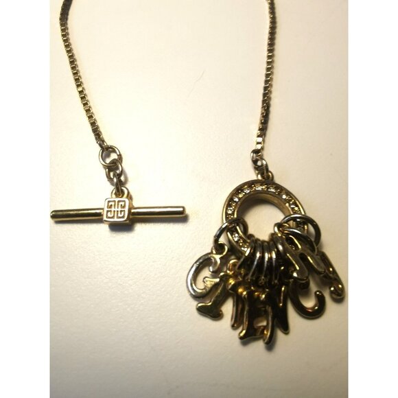 GIVENCHY Pave Crystal Toggle Choker Necklace | Gold Tone Letter Charms Vintage - Picture 7 of 7
